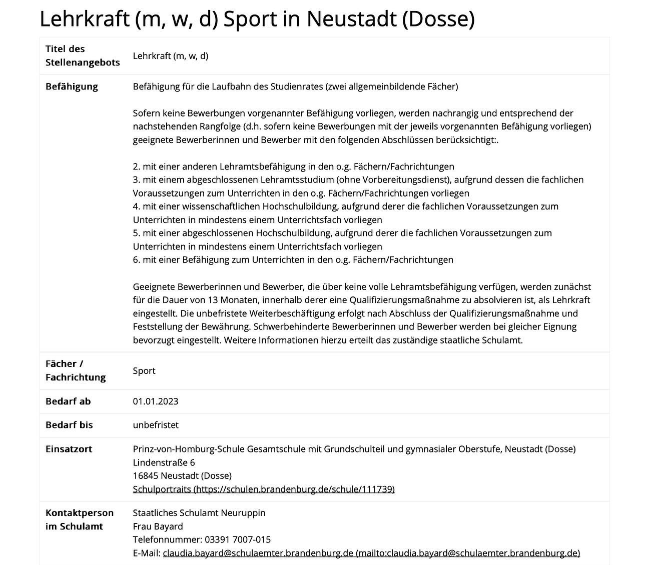 Reitlehrkraft gesucht: Ihr Einsatz erfolgt unbefristet im Schule-Leistungssport-Verbundsystem in der Begabtenförderung j